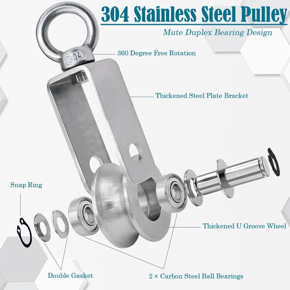 Cable Pulley Wheel Stainless Steel Swivel Pulley Block Silence Rotation Traction Wheel for Pulley System Lifting Gym Equipment Clothesline (2 Pack) - Image 3
