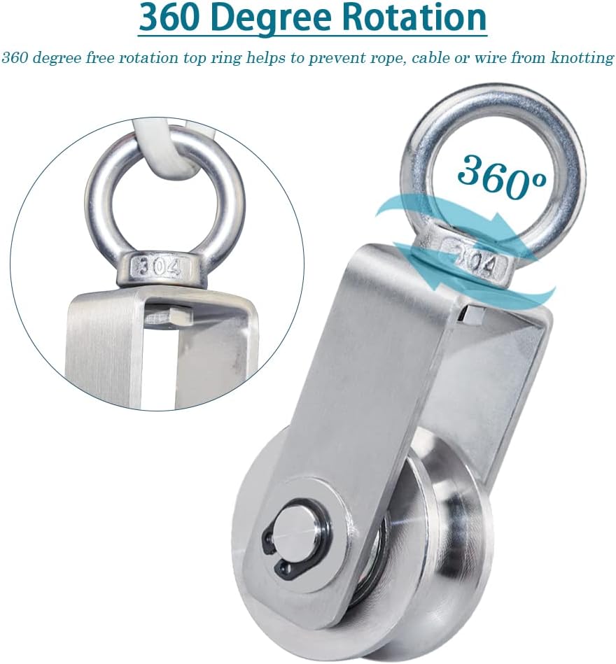 Cable Pulley Wheel Stainless Steel Swivel Pulley Block Silence Rotation Traction Wheel for Pulley System Lifting Gym Equipment Clothesline (2 Pack) - Image 4