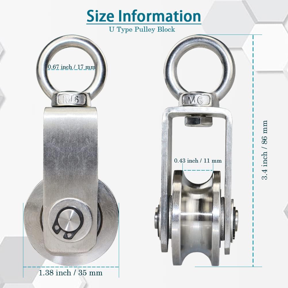 Cable Pulley Wheel Stainless Steel Swivel Pulley Block Silence Rotation Traction Wheel for Pulley System Lifting Gym Equipment Clothesline (2 Pack) - Image 6