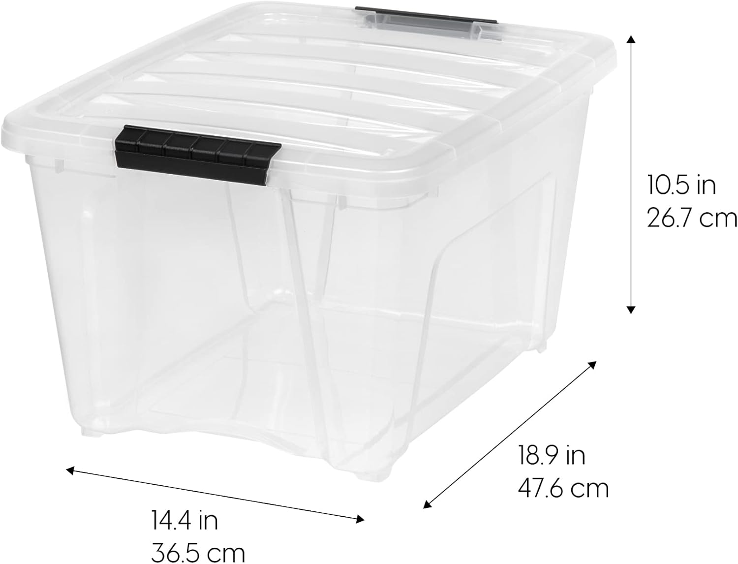 IRIS USA 32 Qt Stackable Plastic Storage Bins with Lids, 4 Pack - BPA-Free, Made in USA - See-Through Organizing Solution, Latches, Durable Nestable Containers, Secure Pull Handle - Clear - Image 2