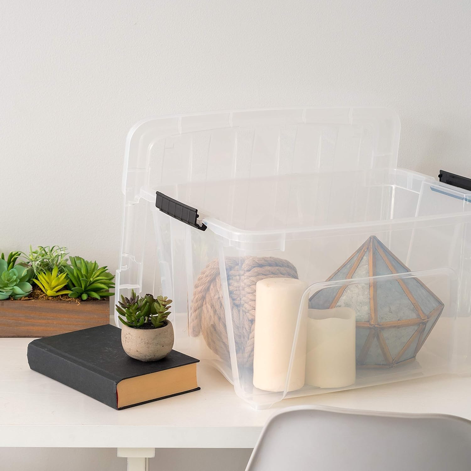 IRIS USA 32 Qt Stackable Plastic Storage Bins with Lids, 4 Pack - BPA-Free, Made in USA - See-Through Organizing Solution, Latches, Durable Nestable Containers, Secure Pull Handle - Clear - Image 8