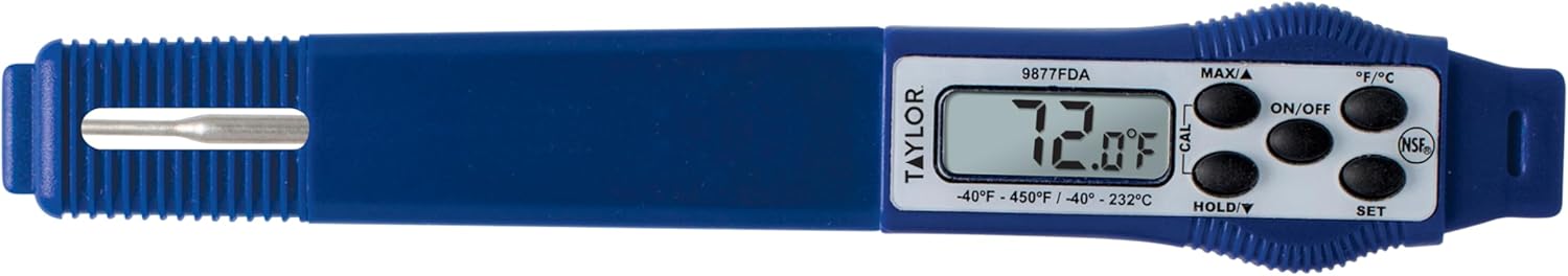 Taylor 9877FDA Compact Waterproof Digital Food Thermometer, 2.81 Inch Stem Length with FDA-Recommended 1.5mm Probe, NSF Certified, Blue - Image 6